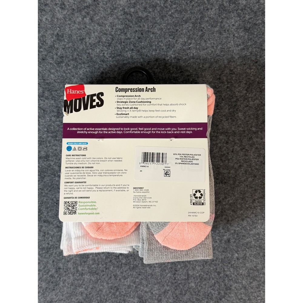 Hanes Moves Crew Socks Women 10 Pack Multicolor NWT Compression Arch X-Temp - Picture 2 of 2